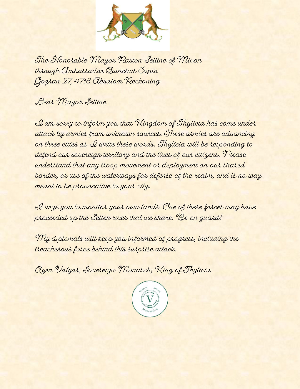 Letter to Mivon Ambassador