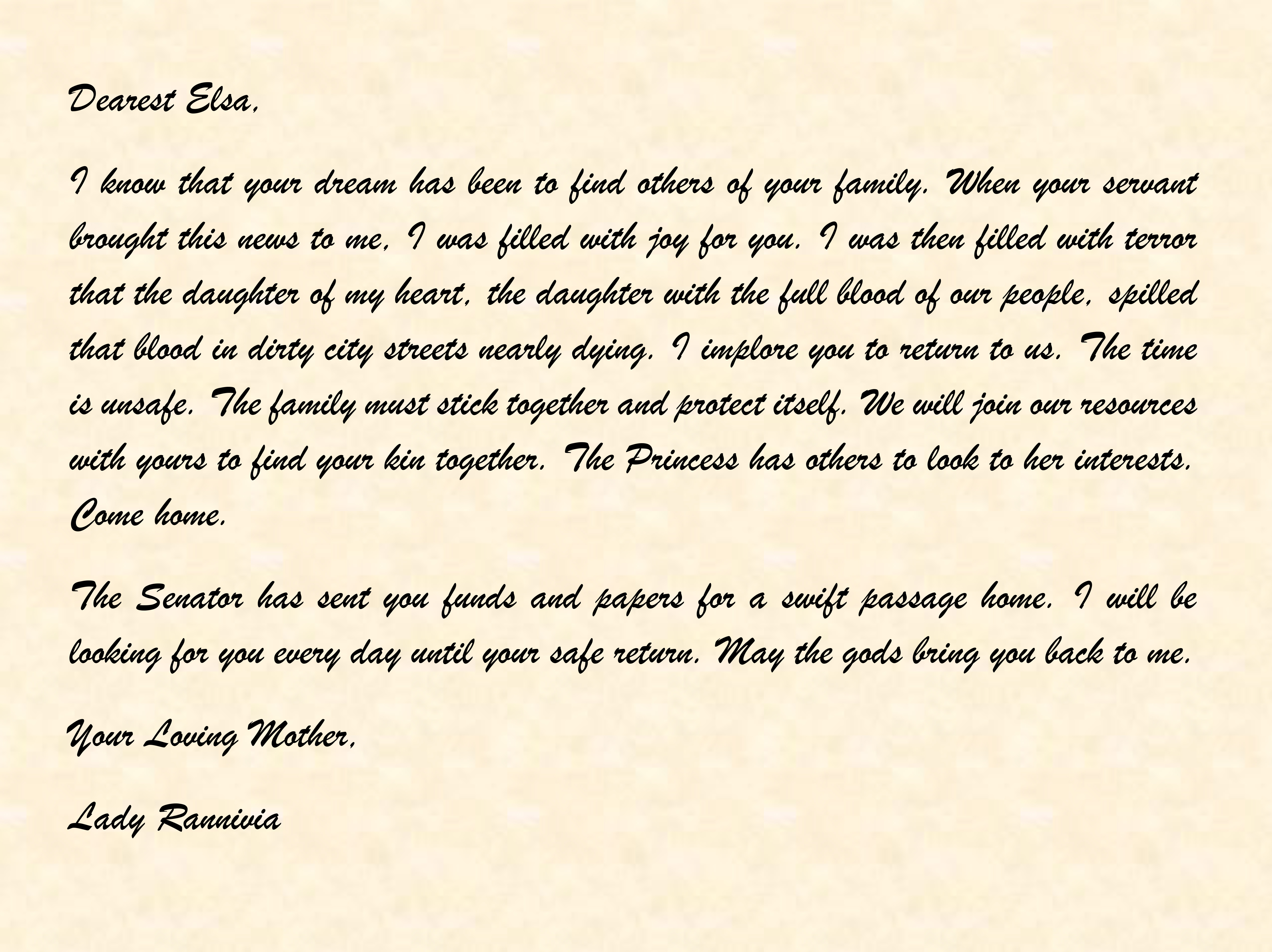 Letter from Lady Ravinnia